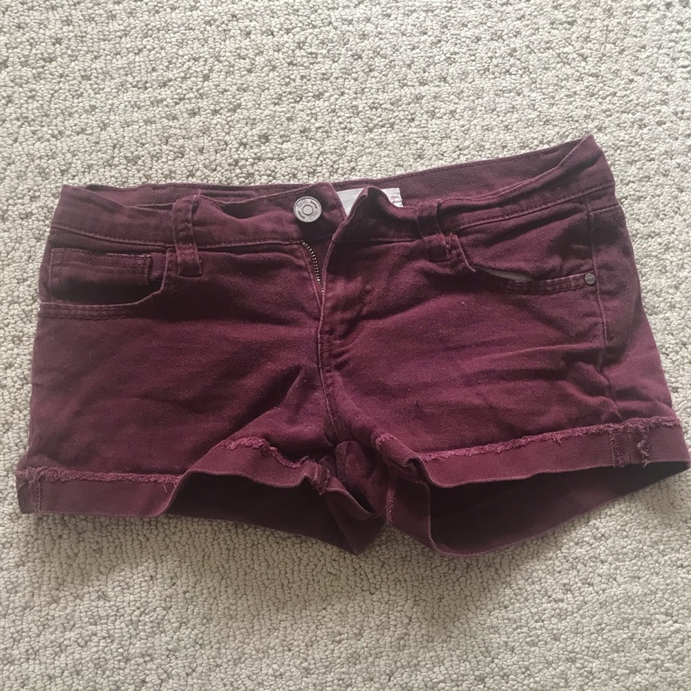 burgundy jean shorts